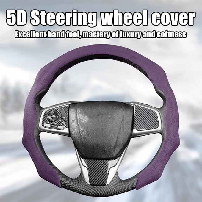 Mandark Car Steering Wheel Cover, Suede Sport Vehicle Steer Wheel Protector Fitting 15 Inch, Non-Slip Comfortable Automotive Interior Decoration Accessories, Universal for Most Cars (Purple)