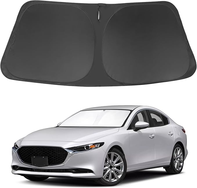 Windshield Sun Shade Fit for 2019-2024 2025 2026 Mazda 3 Accessories Mazda3 Hatchback/Sedan Window Shade Cover Foldable Sunshade Shield Blocker Keeps Cool