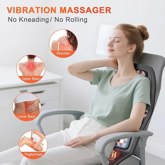 Heated Seat Cushion for Office Chair - Heating Pad for Back, Lumbar, Hip, Thigh with Vibration Massager& Lumbar Support