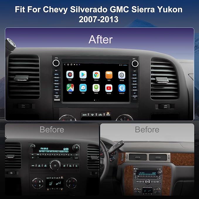 4G LTE QLED Radio for Chevy Silverado GMC Sierra Yukon 2007-2013,Touch Screen 8core Stereo Upgrade,Wireless carplay & Android Auto,Fast Charge,Free Backup Camera