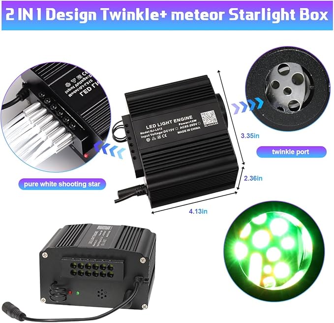 AMKI 300pcs 0.03in 9.8ft Twinkle Starlight Headliner Kit, Updated 2 in 1 Twinkle+Meteor Fiber Optic Light Box RGBW Sound Activated Mode for Car& Home Decoration, 180pcs Pure White Shooting Star