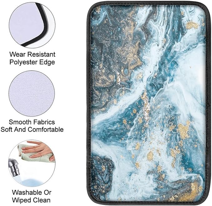 Dreaweet Blue Marble Print Armrest Cover for Car Truck,Soft Comfortable Car Center Armrest Cover Universal Center Console Cover Replacement
