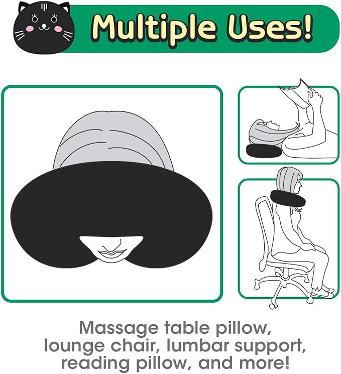 H HOMEWINS Travel Pillow for Kids,Cute Animal Neck Pillow for Boys Girls,Soft Neck Head Chin Support Pillow,Travel Accessories for Airplane, Car, Train,Recline (Black cat)