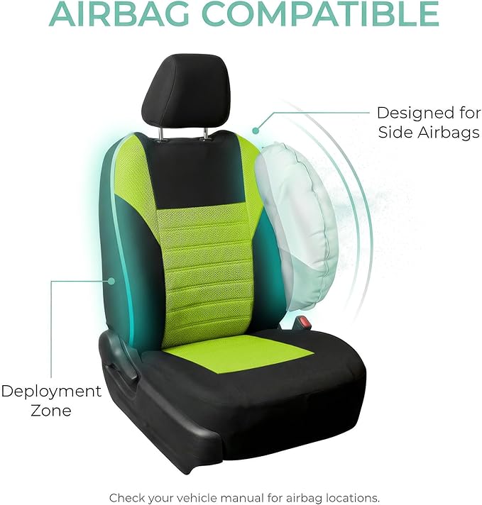 FH Group Automotive Car Seat Covers Full Set Premium 3D Air Mesh Front Seat Covers, Airbag Compatible & Split Bench Cover Universal Fit Interior Accessories for Cars Trucks and SUVs - Green