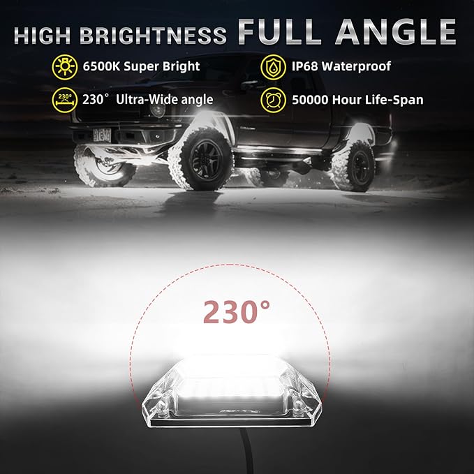 16 Pods Full Angle Pure White LED Rock Lights with Extension Wires, IP68 Waterproof 6500K 28 LEDs Super Bright White Neon Underglow Kit for Trucks Trailer Offroad Pickup Boat RV SUV UTV ATV