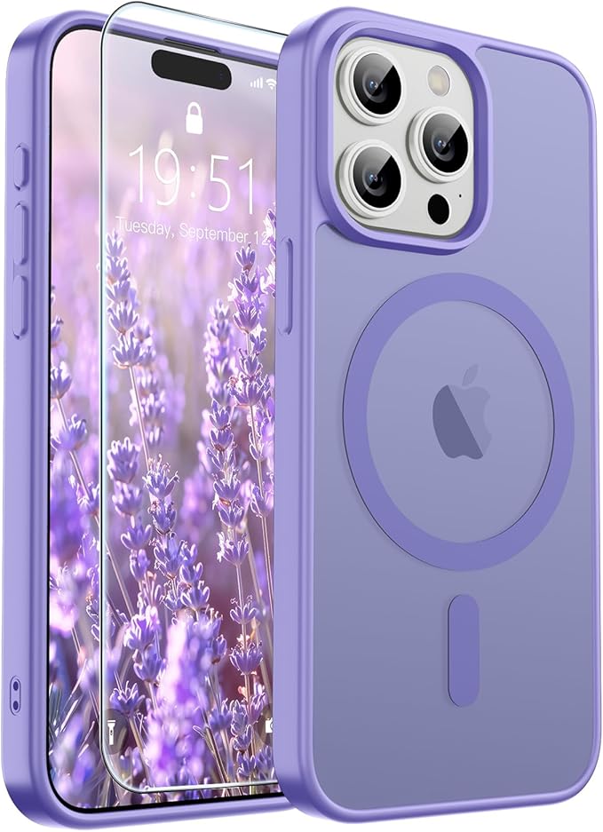SUPFINE Magnetic for iPhone 15 Pro Case (Compatible with MagSafe) (Military Grade Drop Protection) Slim Translucent Matte Shockproof with Anti-Fingerprint Phone Case,Purple