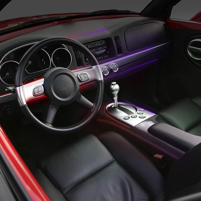Monster Bluetooth Sound Reactive RGB Fiber Optic Car Interior Lighting Kit, Use Remote/Downloadable App to Customize, Sound-Reactive Mode, Easy Installation, 13ft Cable/12V Adapter Included, 4-Pack