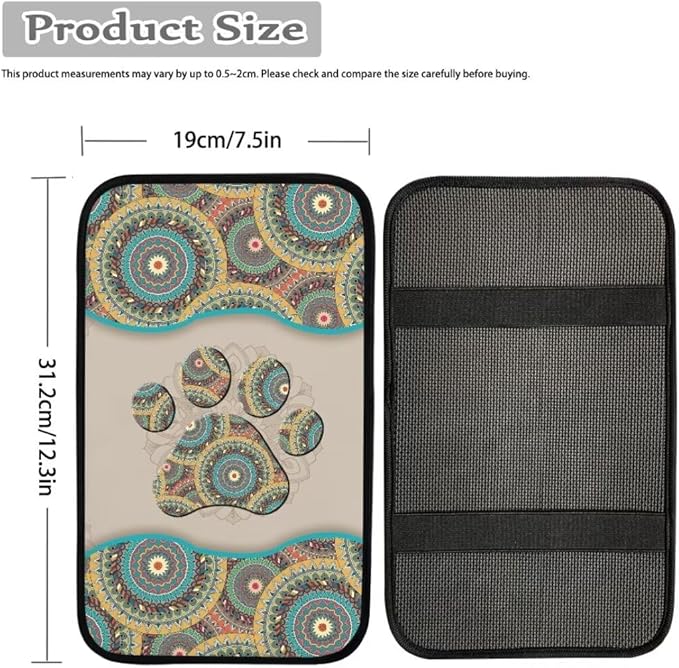 Coldinair Boho Aztec Car Armrest Cover,Dog Paw Car Center Console Pad,Soft Seat Box Cover Protector Cushion,Car Accessories Decor for Most Cars,Sedan,Truck,SUV