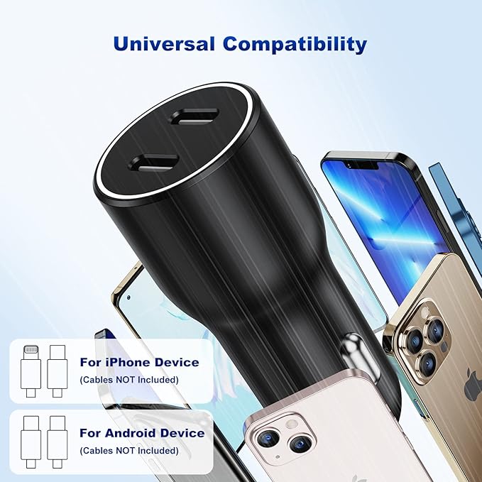 iPhone 14 13 Car Charger, [Apple MFi Certified] 45W Dual Port USB C Rapid Apple Car Adapter with 6ft Type C to Lightning Cable Fast Charging for iPhone 14 Pro/14 Pro Max/14 Plus/13/12/11/X/XS/SE,iPad