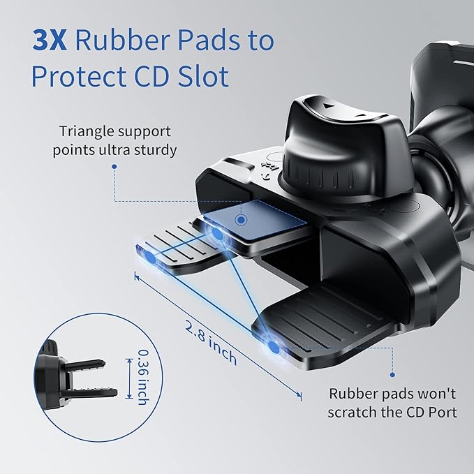 OQTIQ Magnetic CD Phone Car Mount for Car CD Player, Built-in 6 Strong Magnets, Compatible with iPhone 17 16 15 14 13 12 Series,Samsung Galaxy, LG, and More, Secure Mounting with Anti-Slip Pads