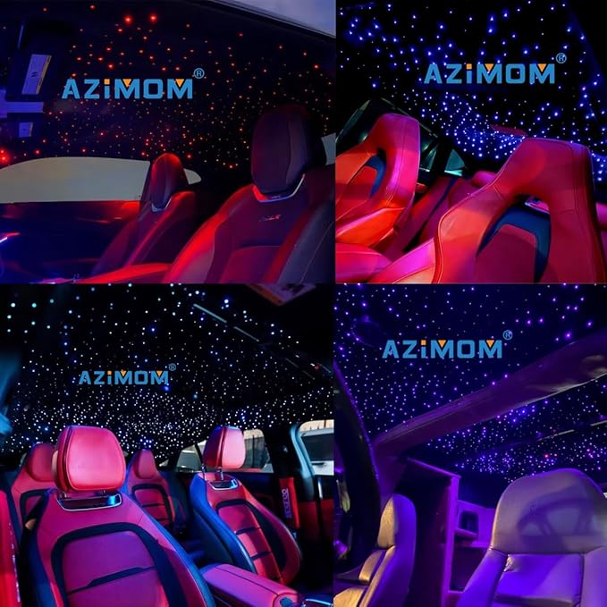 AZIMOM Two Port 16W Twinkle 800pcs Fiber Optic Starlight Headliner Kits 0.03in 13.1ft Fiber Strands Sound Activated Remote APP Control Dual Port Starlight Box Car Home Ceiling Decor