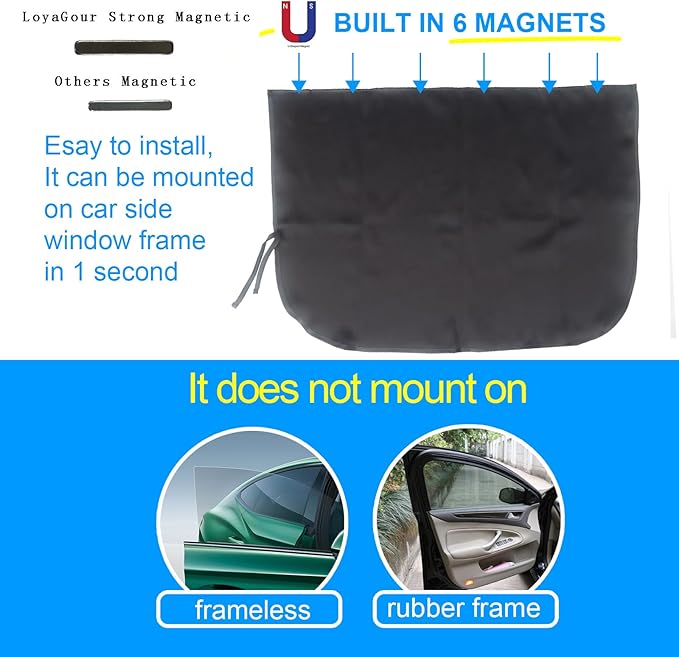 Car Window Shades for Side Windows Baby and Kids,Car Back Window Sun Shade Covers,Strong Magnetic Sunshades Curtains for Truck,27.5" x 19.5" (Solid Black Cloth)
