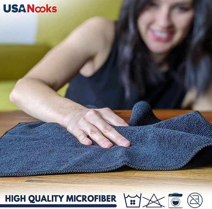 USANOOKS Microfiber Cleaning Cloth - Purple - 12Pcs (12.5x12.5 inch) High Performance - 1200 Washes, Ultra Absorbent Car Towel Traps Grime & Liquid for Streak-Free Mirror Shine - Car Washing Cloth