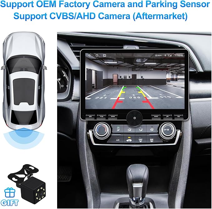 2+32G Android 14 Double Din Car Stereo for Honda Civic 2016-2020 with 10.1 Inch Touchscreen Radio Built-in Wireless Carplay/Android Auto/GPS/Bluetooth/FM/AUX-in/Steering Wheel Controls/Backup Camera