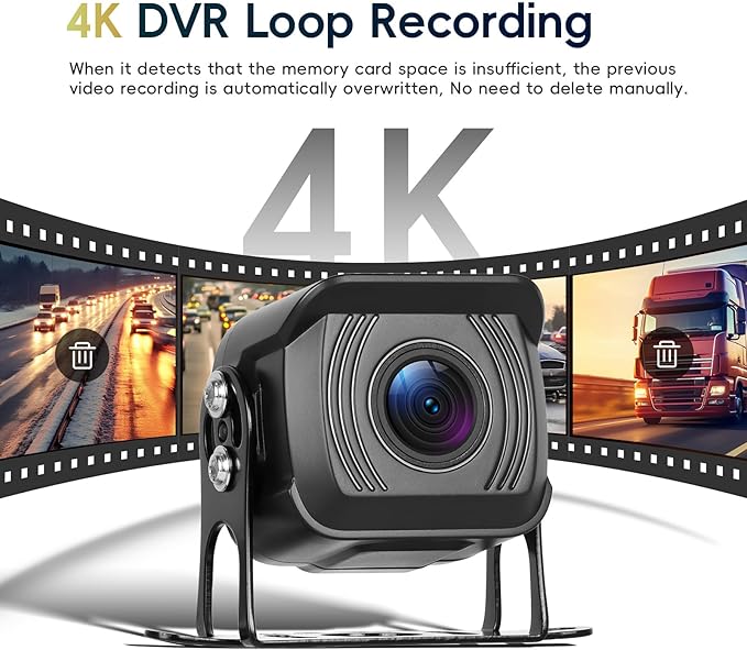 4K Wired Reverse Rear View Backup Camera System 7" Included AHD 1080P Cameras, IP68 Waterproof, Night Vision, BSD, Loop Recording fit for Tractor Truck Excavator Caravan Skid Steer Heavy Equipment
