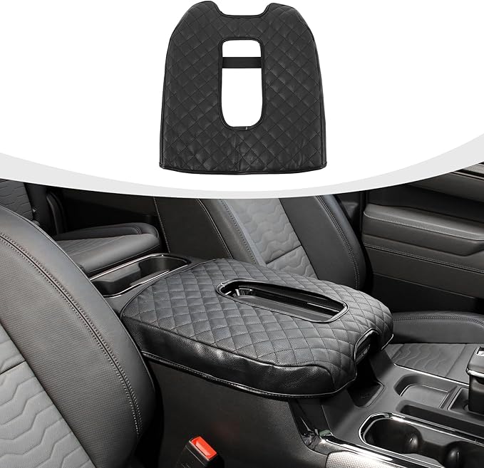 Armrest Pad Cover, Center Console Cover Leather Cushion Pad Compatible with 2019-2023 Chevy Silverado & GMC Sierra, Black