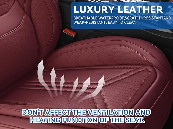 Car Seat Covers, Premium Leather Car Seat Covers, Waterproof and Breathable Seat Covers, Universal Car Seat Protector Fit for Cars, Trucks, SUVs, Pick-ups (Wine Red, 2 PCS Front Seat)