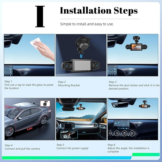 360 Degree View 4 Channel Dash Cam for Cars,Dash Cam Car Camera Front and Rear Inside Left Right for Cars,3 inch Dashcams with Night Vision,Loop Recording,G-Sensor,24H Parking Mode Monitor