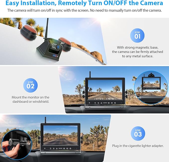 ZEROXCLUB 4 Magnetic Solar Wireless Backup Camera HD1080P 9" Loop Recording Monitor, Quad RV Rearview Backup Cameras Wireless System for Trailer RV Trucks, Built-in 9600mAh Solar Battery, BL904