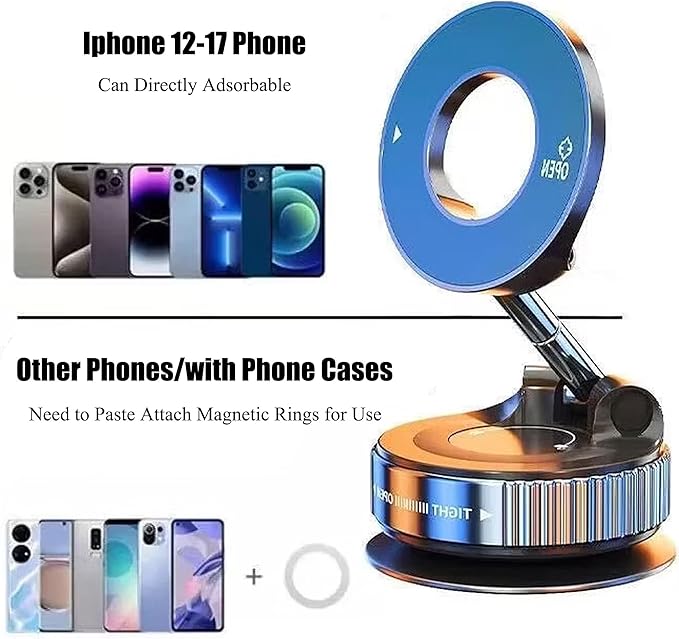 Car Phone Holder for Magsafe 360° Adjustable Car Phone Mount [78+LBS Strongest Suction & 2400gf Magnetic] Phone Holders for All Car for iPhone 17 Pro Max 16 15 14 13 12 Air Plus (Black)