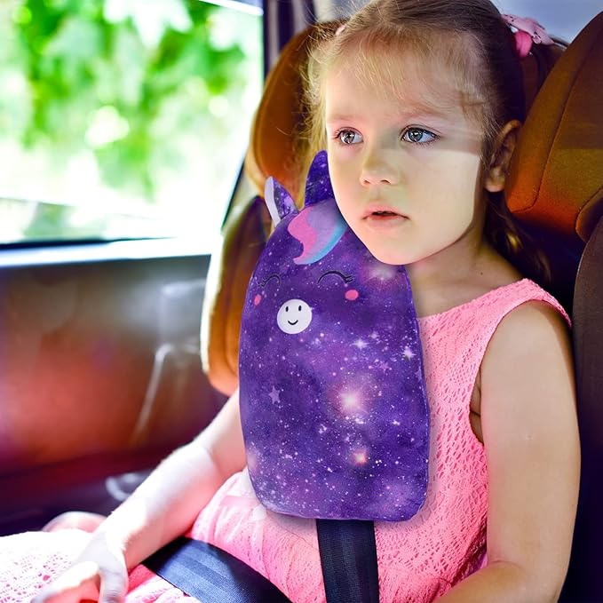 FIODAY Car Seat Belt Covers for Kids Unicorn Seat Belt Pillow Soft Seat Belt Cushion Adjust Seat Strap Pillow Head Neck Support for Children Boys Girls Travel, Deep Purple