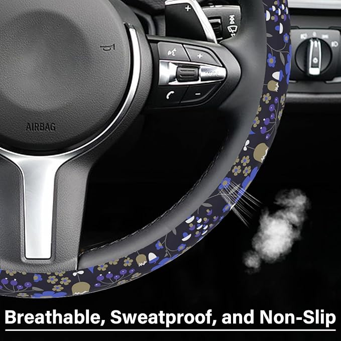 Magic Forest Steering Wheel Cover, Cute Purple Floral Steering Wheel Cover for Women, Ultra-Thin Skin-Friendly Breathable Sweatproof and Non-Slip, for Steering Wheel with a Diameter of 14.5"-15"