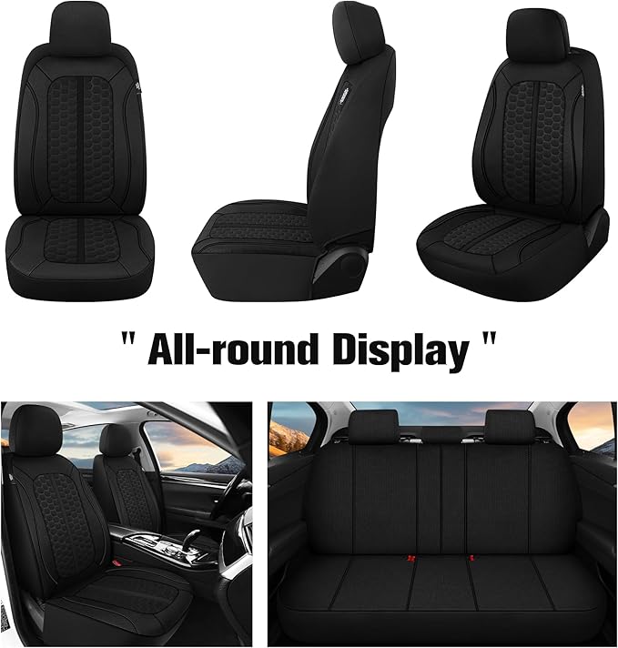 Breathable Premium Car Seat Covers Full Set，3D Air-Mesh Seat Covers for Cars，Comfortable Safety Airbag Compatible，Universal for Most Cars Sedan Truck SUV(Black)
