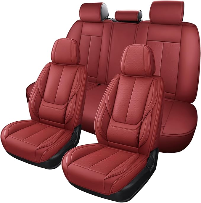 Leather Car Seat Covers,Car Seat Covers Full Set,Automotive Seat Covers 6 Seats,Fit for Most Cars SUV and Most Sedans Red