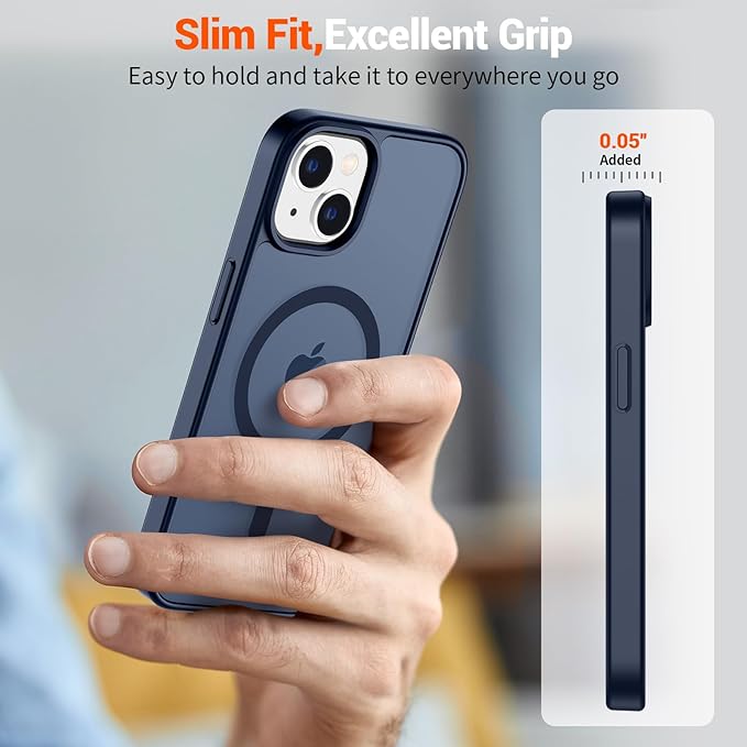 SUPFINE Magnetic for iPhone 15 Case with Screen Protector (Compatible with MagSafe) (Military Grade Drop Protection) Translucent Matte Shockproof Phone Cover,Dark Blue