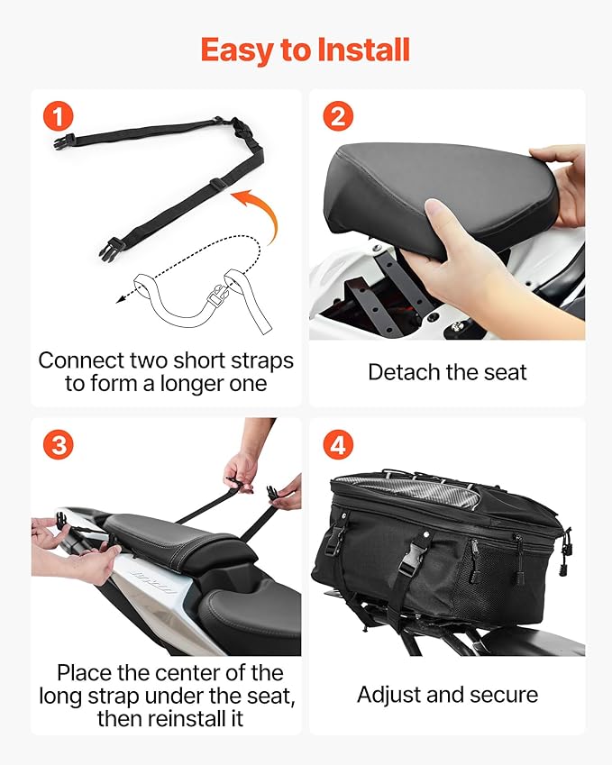VEVOR Motorcycle Tail Bag, Dual Use Motorcycle Rear Seat Bag with Waterproof Rain Cover, 22-34 L Expandable Outdoor Sports Motorbike Luggage Storage Backpack Handbag with Straps