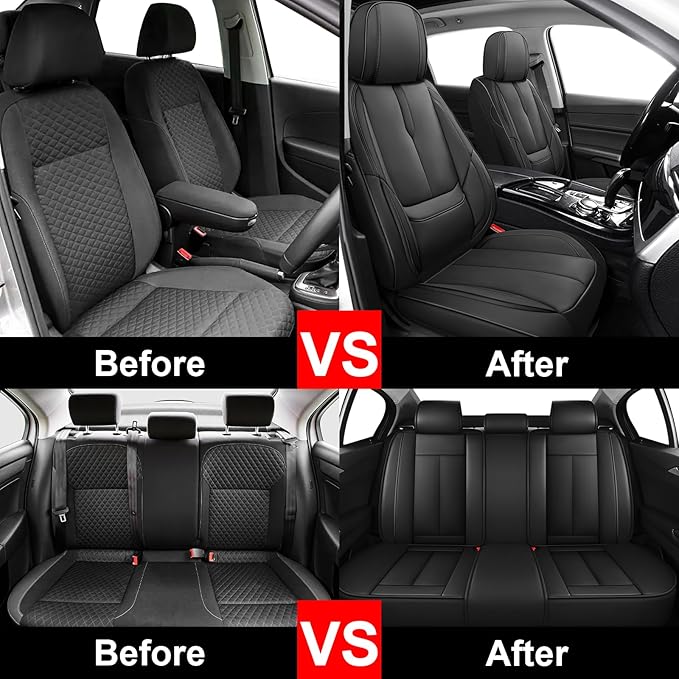 Fit for 98% of Mercedes Benz Car Seat Covers, Premium Nappa Leather Seat Cover, Fully Wrapped Protect Modern Style Seat Cover (5-Seat Standard, Classic Black)