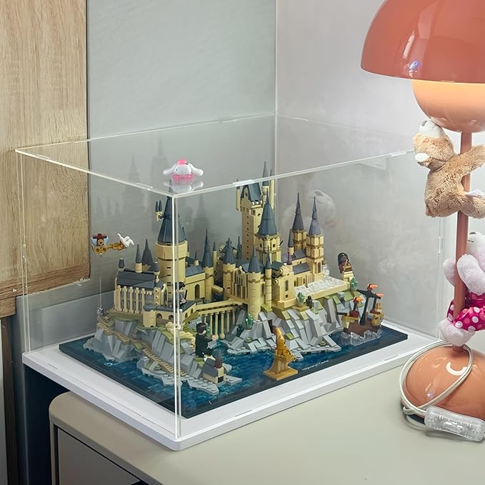 Choowin Acrylic Display Case for Lego 76419 for Lego Hogwarts Castle and Grounds for Lego Display Thickened Clear Acrylic Display Cases for Collectibles Assemble Dustproof Display Box(White Base)