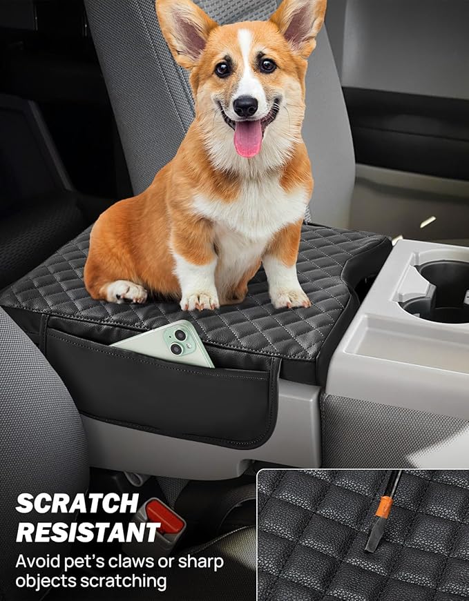 JOYTUTUS Center Console Cover Compatible with 2015-2026 Ford F150, 2017-2026 F250 F350 F450 with 40/20/40 Jump Seat, Leather Armrest Cover Center Console Cushion with Side Pockets (Jump Seat Only)