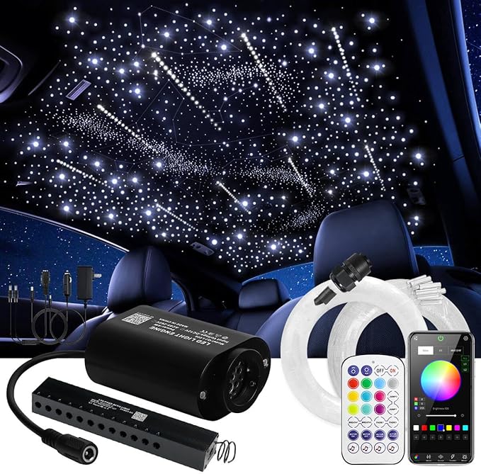 Small Size Fiber Optic Starlight Headliner Kit, Shooting Stars + Twinkle + Sound-Activated APP& Remote Control Starlight Engine for Car Home, 500pcs 13.1ft