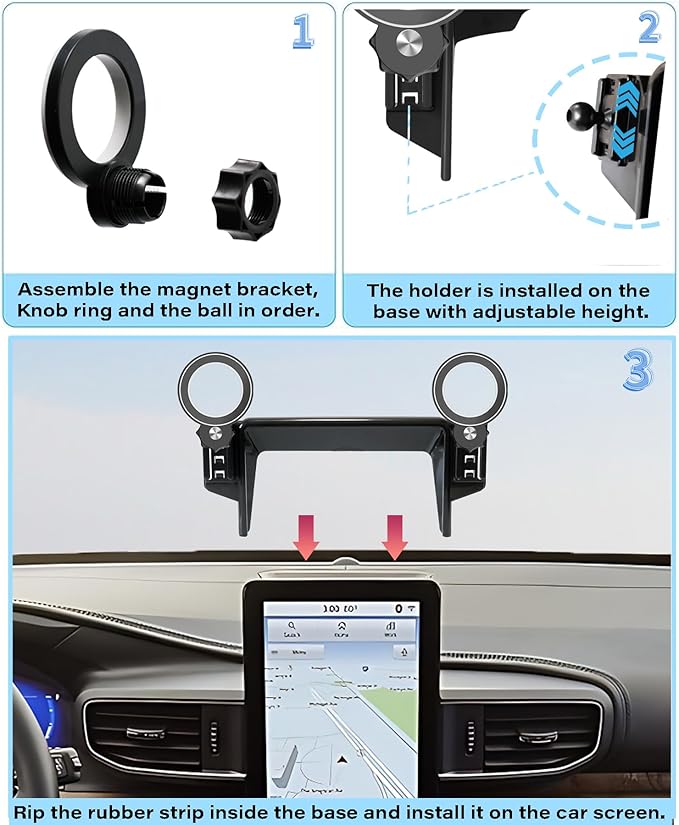 Car Phone Holder for Ford Explorer 2020 2021 2022 2023 2024 Accessories Apply to 10.1 Inch Touch Screen Fixed Clip MagSafe Passenger Cell Phone Mount Handsfree 360° Rotation