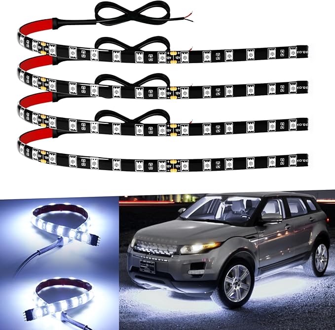 12v led Strip Lights 12" Connectable White Led Light Strips for Cars Motorcycle Golf Cart Boat Marine Waterproof 12V Led Light Strip, 4Pack