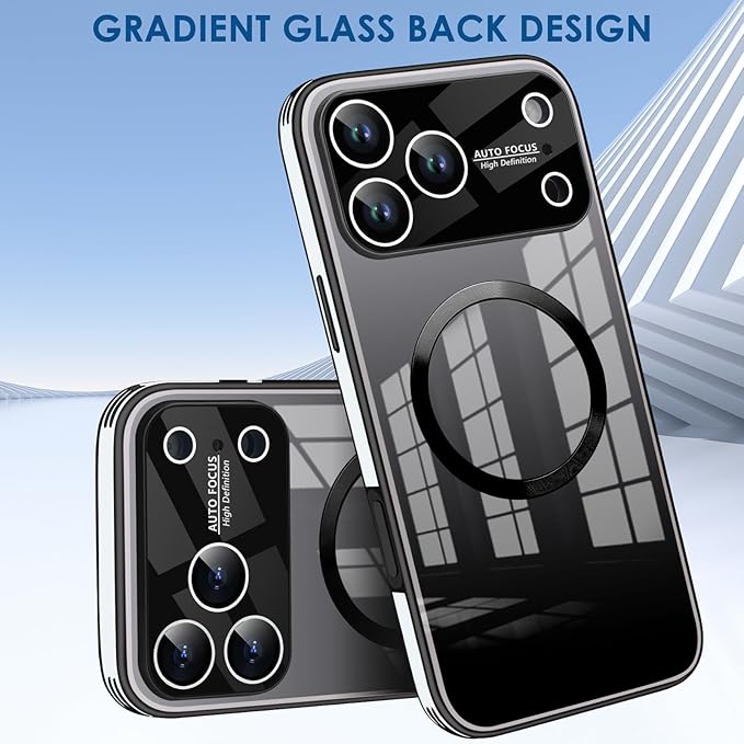Guppy Compatible with iPhone 17 Pro Max Magnetic Case, with Full Camera Lens Protector [Compatible with MagSafe] Scratch Resistant Gradient Glass Back Cover Phone Case-Black