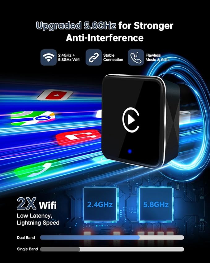 2025 Upgraded Apple Car Play Wireless Adapter for iPhone - Factory Wired CarPlay to Wireless, Auto-Reconnect, Plug & Play for iOS 10+ (iPhone 6+), Fast Stable Connection, Mini Design for Cars 2016+