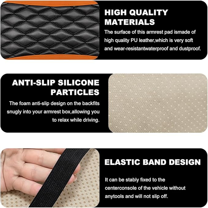 Car Center Console Cushion Pad, 12.6 × 7.48 Inches Waterproof Car Armrest Seat Box Cover, PU Leather Armrest Cover Protector for Most Vehicle, Universal Car Interior Accessories (Orange)