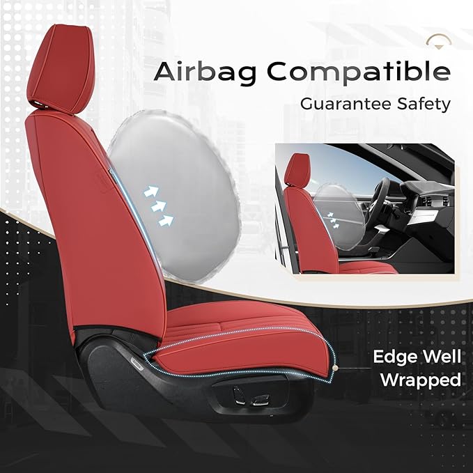 Coverado Car Seat Covers Full Set, Seat Covers for Cars, Car Seat Cover, Car Seat Protector, Leather Car Seat Cushion, Waterproof Car Seat Covers Front Seats and Back Fit for Most Cars(Red)