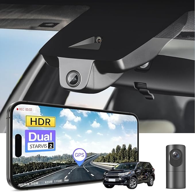 4K Front & 2K Rear 2 Channel HDR Dash Cam, Dual STARVIS 2 IMX678 IMX675, Custom Fit for Toyota Highlander & Hybrid Gen3 UX50 2017-2019 (Model B), LE Limited L XLE etc, 5GHz WiFi,GPS, 128GB Card