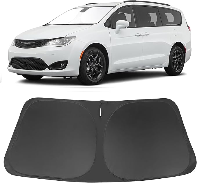Windshield Sun Shade Custom Fit for 2017-2024 2025 2026 Chrysler Pacifica Minivan Accessories Foldable Sunshade Sun Blocker Protect Car from Sun Rays & Heat Damage Keep Car Cooler