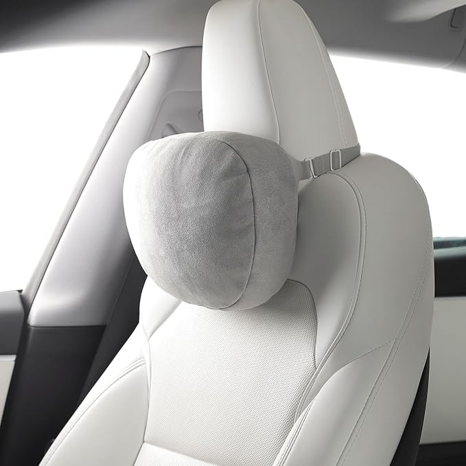 TPARTS Headrest Neck Pillow for Tesla Model 3/Y/X/S, Soft Faux Suede Fabric Car Neck Support Pillow Cushion for Traveling (Filled with Dupont Sorona Fiber)-1pc Gray