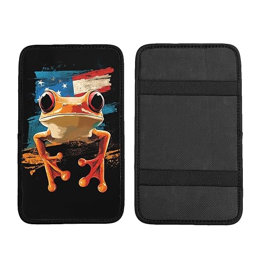 Puerto Rico Flag Frog Car Auto Armrest Cushion Cover Accessories Center Console Seat Box Pad Protector Universal Decoration for Most Vehicle SUV Truck