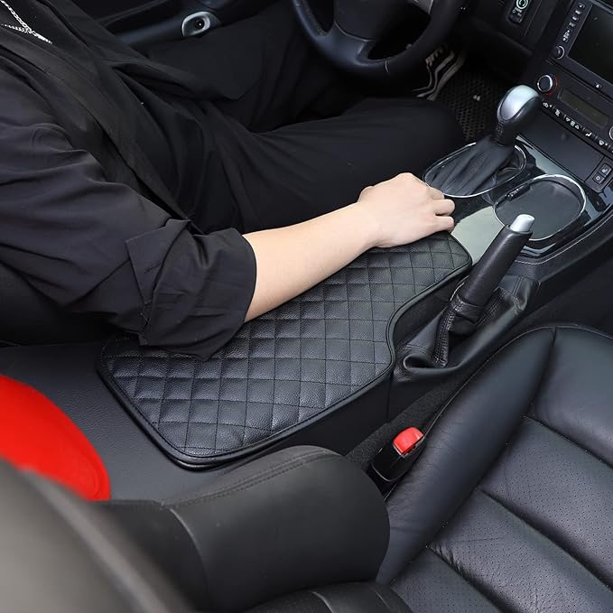 Center Console Armrest Cover for Chevy Corvette C6 2005-2013, Centre Armrest Seat Box Cover, Armrest Arm Rest Pad, Middle Consoles Cushion Protector Mat, Leather (Black)