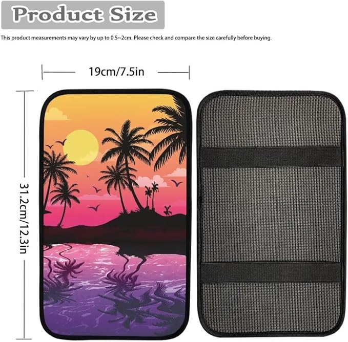 Coldinair Palm Tree Sunset Universal Car Center Console Pad Soft Armrest Protector Cover Fit for Most Vehicle,SUV,Truck,Car Interior Accessories Decor