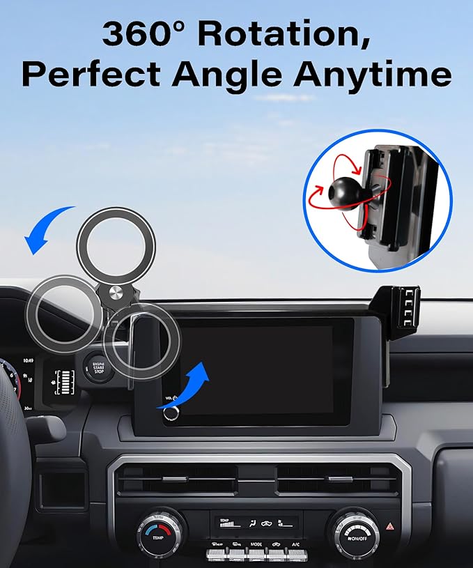 Car Phone Holder for Toyota Tacoma 2024 2025 2026 Accessories Apply to 8 Inch Touch Screen Fixed Clip MagSafe Passenger Cell Phone Mount Handsfree 360° Rotation