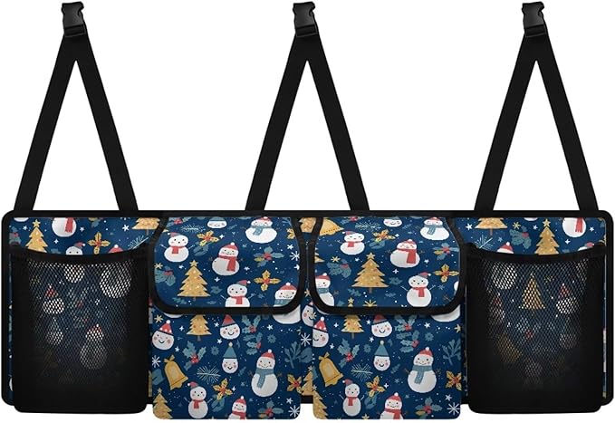Car Trunk Organizer Hanging Cartoon Christmas Snowman Auto Back Seat Storage with 4 Pockets Car Interior Accessories for SUV MPV Hatchback Crossover Minivan Truck