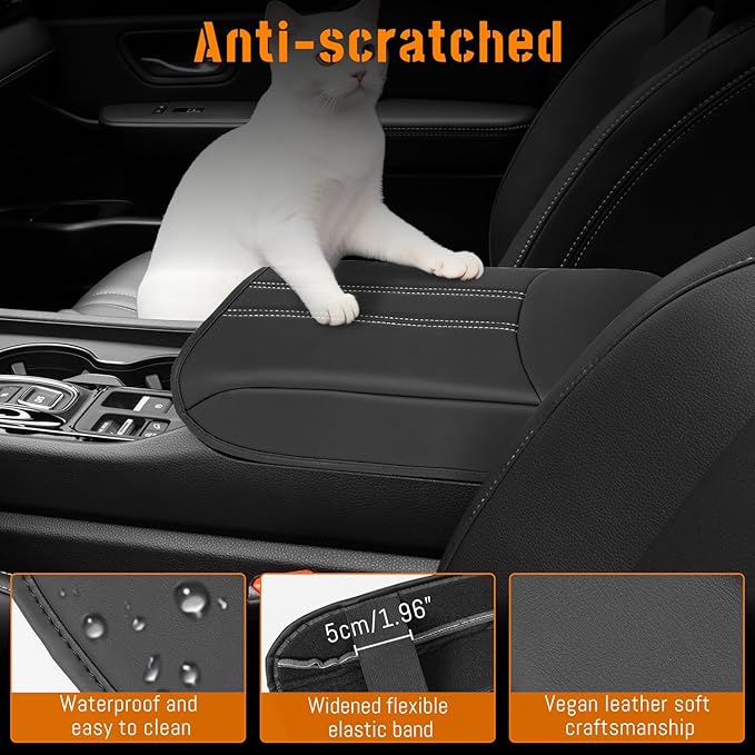 Center Console Armrest Cover Compatible with Honda Pilot 2023 2024 2025 2026, Ridgeline Passport 2024-2026, Armrest Pad Lid Cushion,Center Console Protector Pad (White Stitching)
