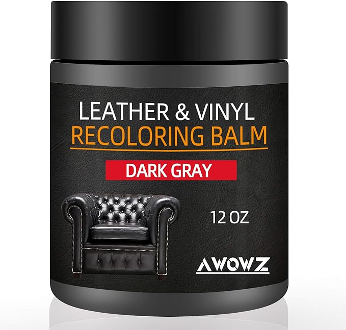 Leather Recoloring Balm - Scratch Repair & Color Restore Kit for Faded Leather, Leather Couch & Car Seats - 12OZ Leather Restorer Balm for Furniture, Auto Interior, Vinyl, Accessories (Dark Gray)